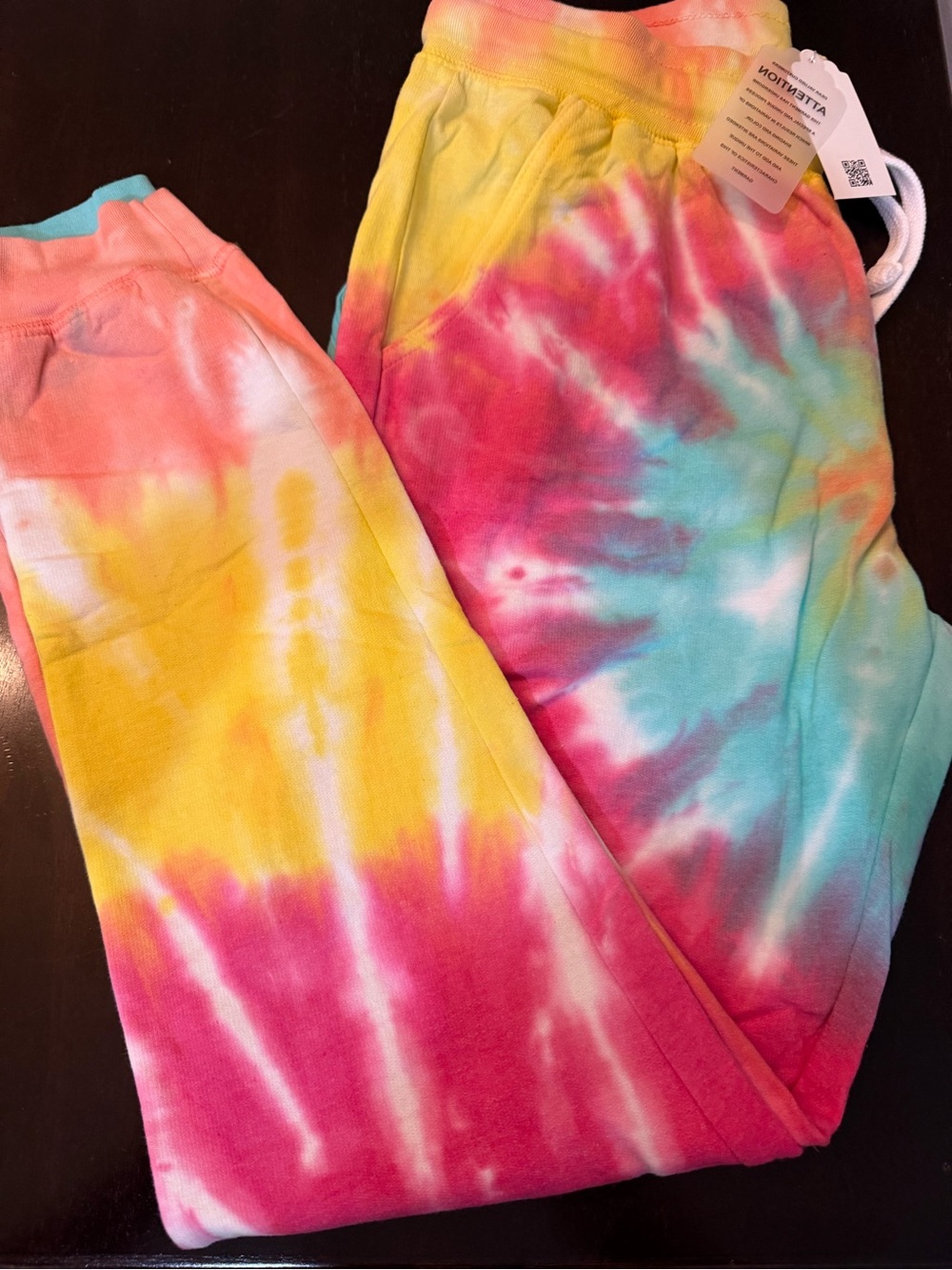 NWT! Bright colors, ladies swirl tie-dyed,sweatpants, size small,drawstring wais
